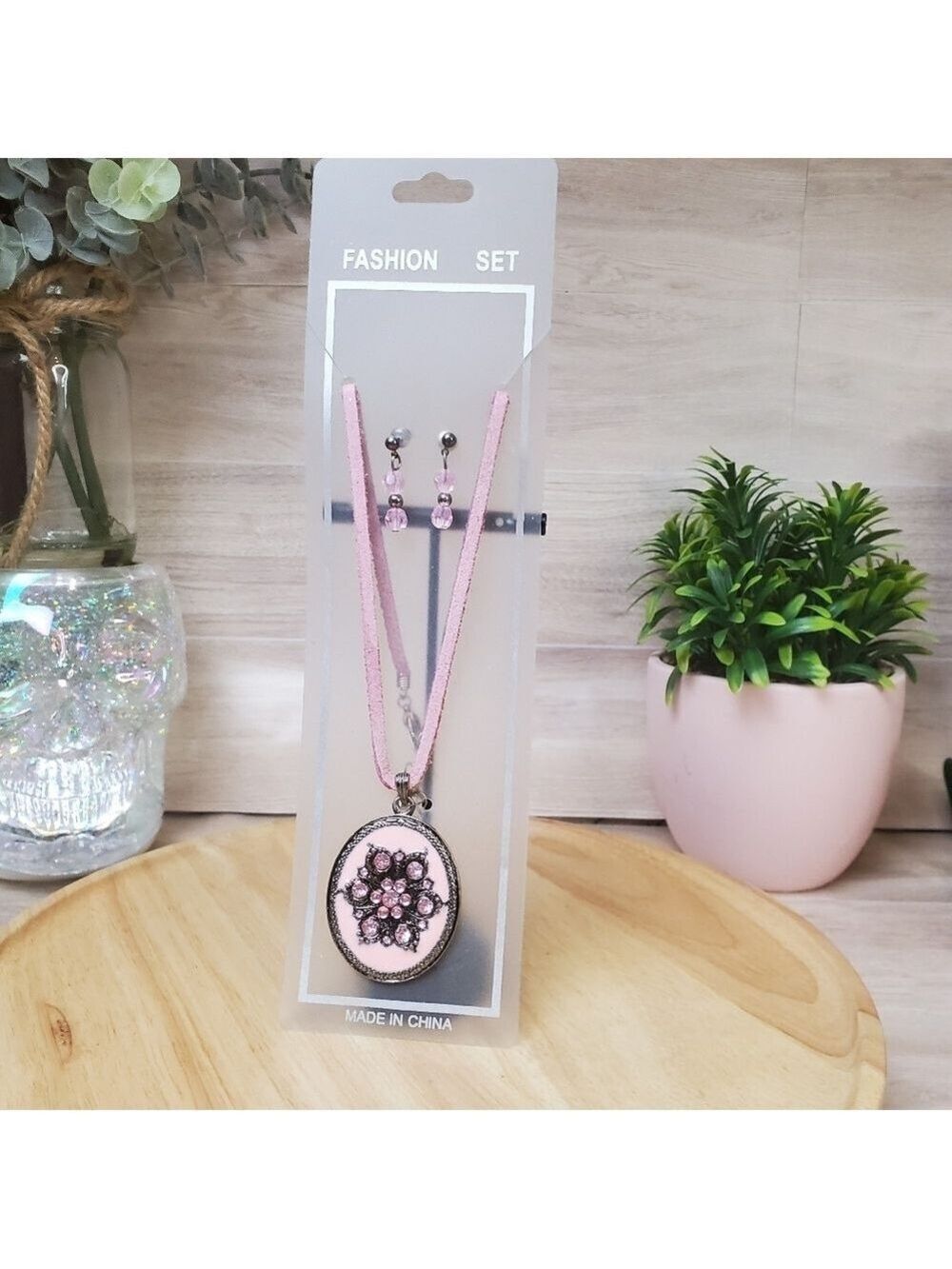 Statement Necklace Earring Set Pale Pink Fabric Necklace